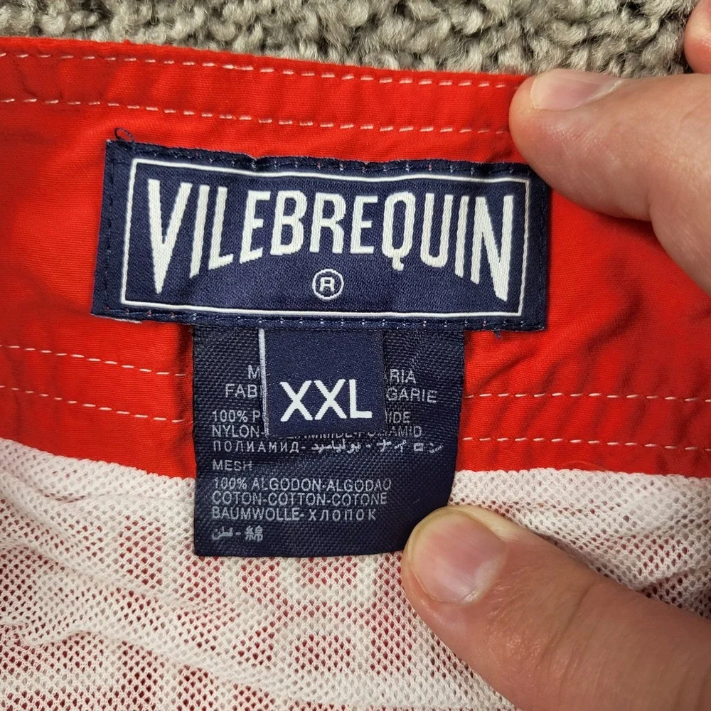 Vilebrequin Men's XXL Red Spellout Logo Flat‎ Front Boardshorts Swim Trunks